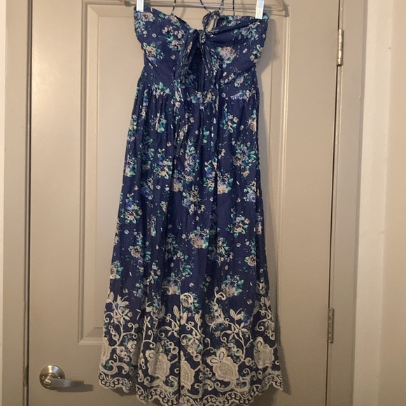 Boho Navy Blue Floral Front Knot Twist Dress| Here come the Sun Sz 8 - Picture 5 of 16